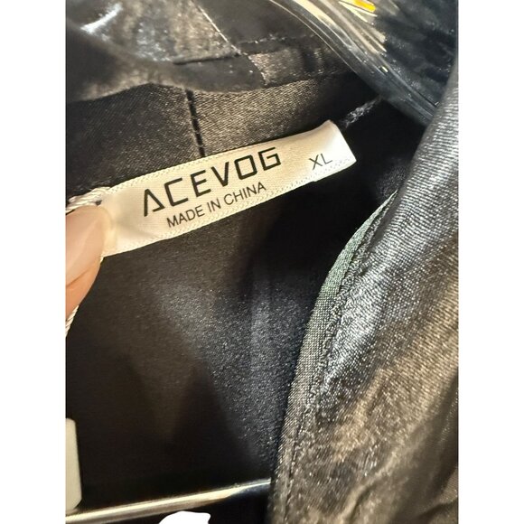 Acevog Womens Satin Black Wrap Robe With Tie Closure XL - Picture 4 of 8